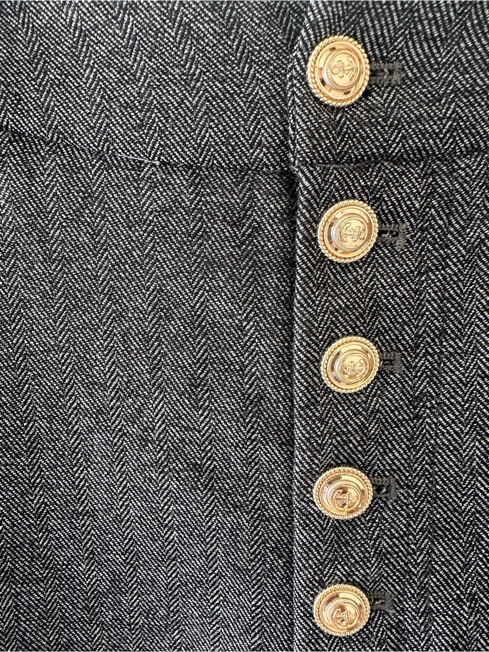 COMMENSE High-Waist Wide-Leg Gold Button-Front Pants - Charcoal Tweed - Picture 4 of 8